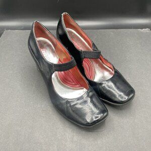 Kenneth Cole Reaction Thrill Mary Jane Black Leather Platform Wedge Womens 7.5 M